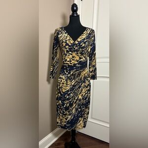 Lauren Ralph Lauren Faux-wrap Jersey Dress Surplice Neckline Navy Gold Black 4